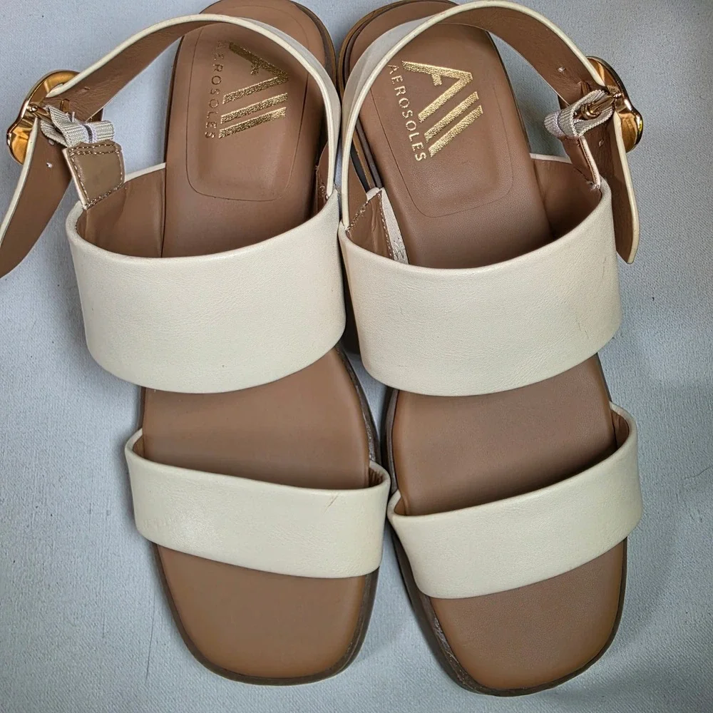 Aerosoles Dove Cream Block Heel Slingback Sandal Womens 8  Neutral Quiet Luxury